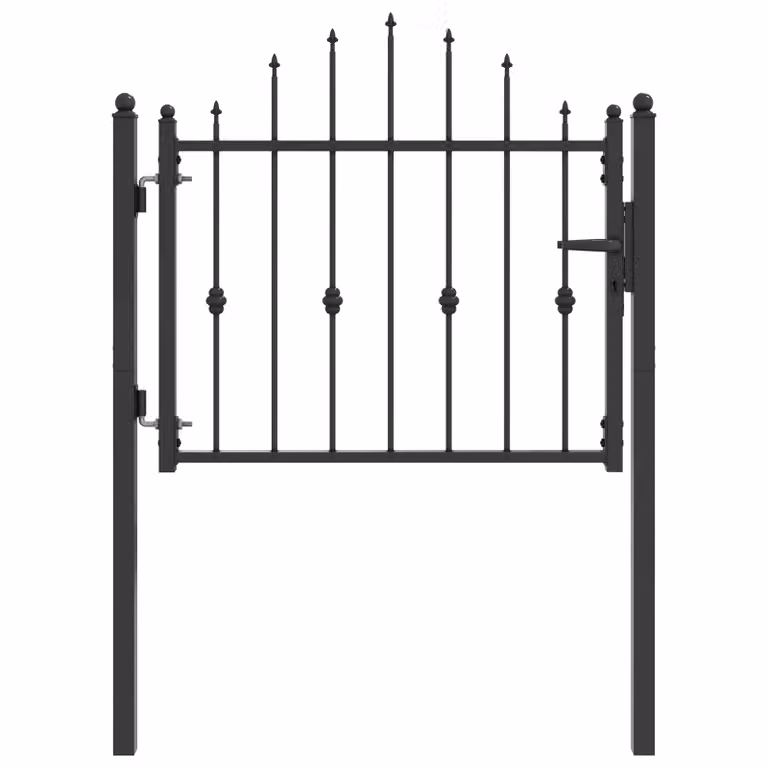 Puerta de cerca ASTEN vidaXL de metal negro con cerradura, An: 100 cm, Al: 75 cm