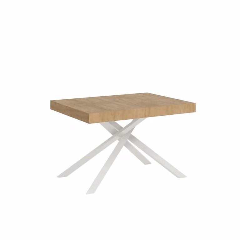 Mesa extensible Ityhome de estilo moderno con acabado roble y estructura de hierro en color blanco, An/P/Al: 120 x 90 x 74 cm
