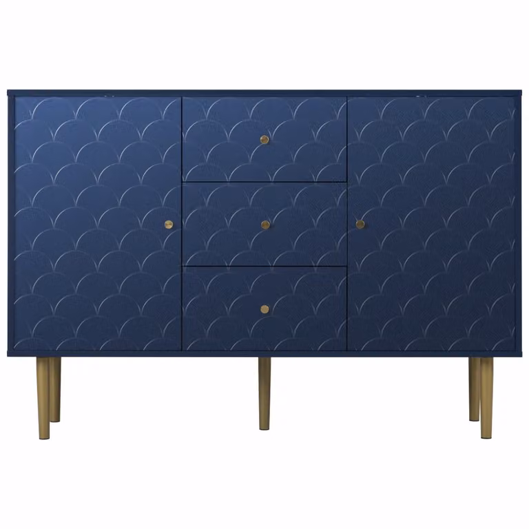 Mueble de almacenamiento infantil Urban Meuble con diseño festoneado en azul y dorado