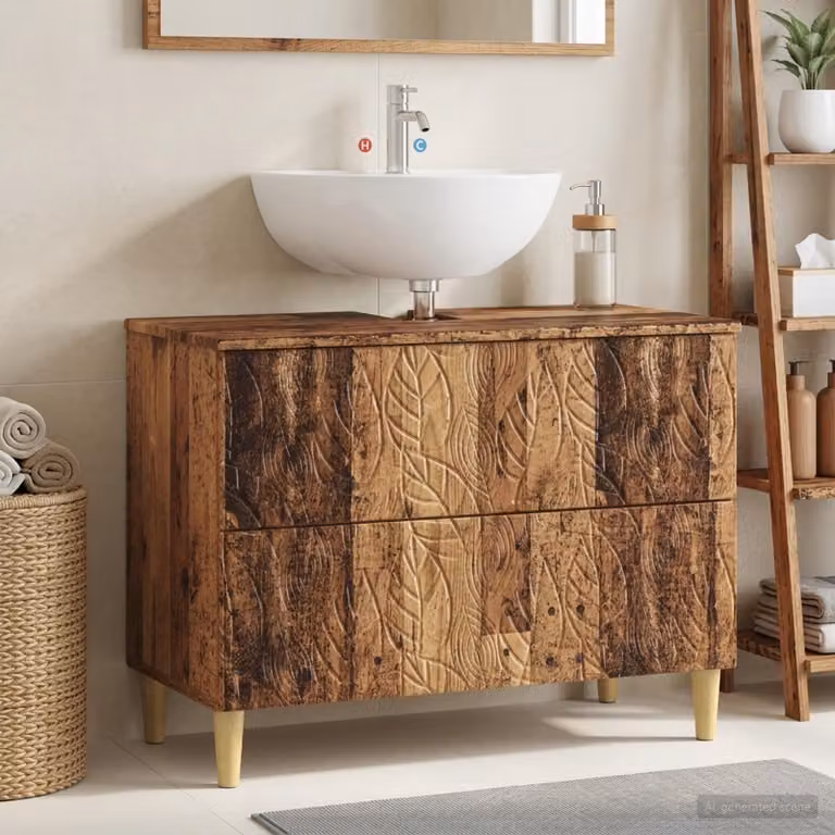Mueble para lavabo Prolenta de madera reciclada color marrón con puertas batientes, An/P/Al: 82 x 41 x 59 cm