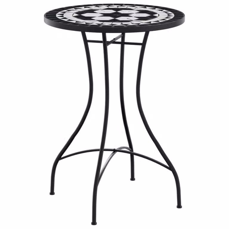Mesa de bistró Syfax con mosaico de cerámica geométrica en blanco y negro, An/P/Al: 50 x 50 x 70 cm