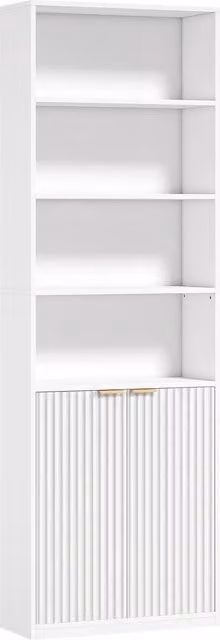 Librería alta y estrecha HOMCOM de 6 niveles con estantes ajustables y cierres magnéticos en color blanco y dorado