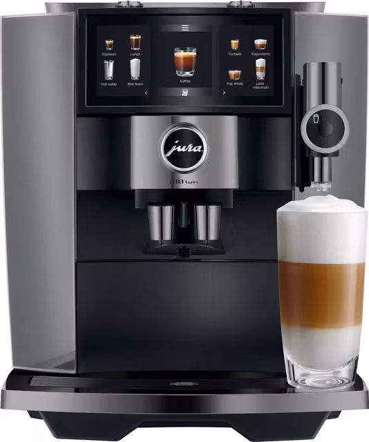 Cafetera superautomática Jura J10 Twin Diamond Onyx en negro y plata con doble molinillo, función cold brew y control mediante app