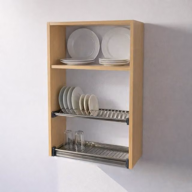 Armario escurreplatos colgante Calandrelli en color beige con acabado madera y metal, An/P/Al: 60 x 33 x 90 cm