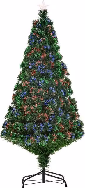 Árbol de Navidad Artificial NORTHIX de 150 cm con Luces LED Multicolor y Soporte de Metal en Color Verde