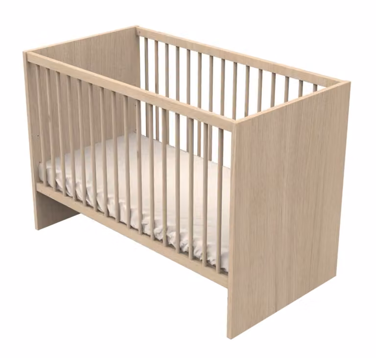 Cuna moderna Sauthon para bebés en madera de roble y haya, color blanco y marrón, An/P/Al: 124 x 60 x 86 cm