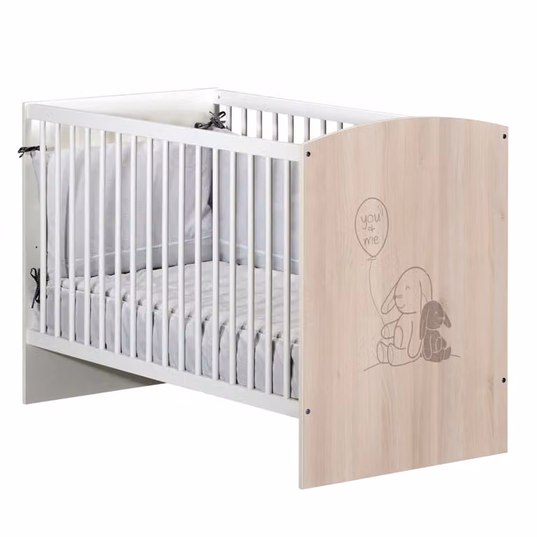 Cuna de bebé Baby Price con barrotes y diseño escandinés en color blanco y beige, An/P/Al: 120 x 60 x 86 cm