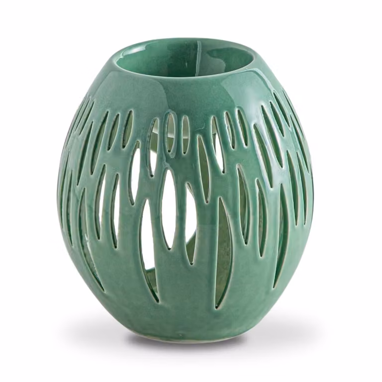 Quemador de perfume Zen'Arôme de cerámica redondo en verde y blanco para tealight, Altura: 12,5 cm