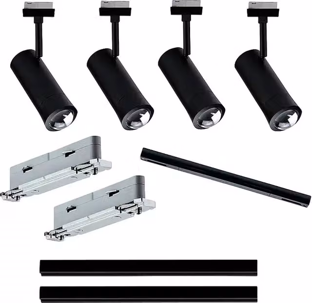 Set básico de carril URail Paulmann Zigbee con alimentación central, 9 unidades, color negro, LED RGBW regulable con control remoto