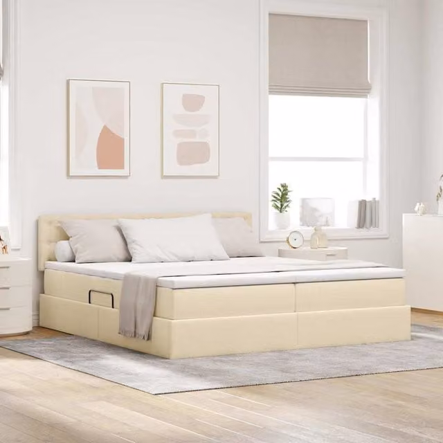 Cama con almacenamiento Maison Exclusive en color beige y acabado en cuero sintético de 200 x 200 cm