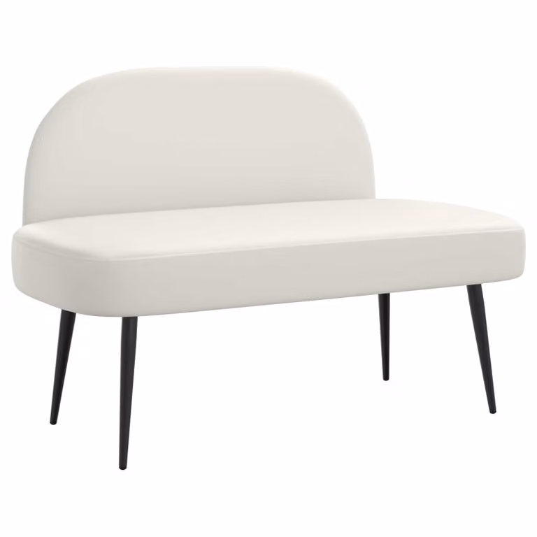 Banco tapizado con respaldo vidaXL en color blanco con estructura de metal, An/P/Al: 110 x 60 x 76 cm
