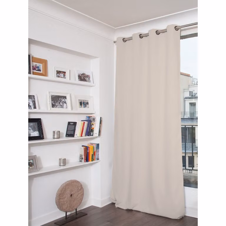 Cortina opaca Moondream LumenControl con ollaos, color gris, An: 140 cm x Al: 260 cm