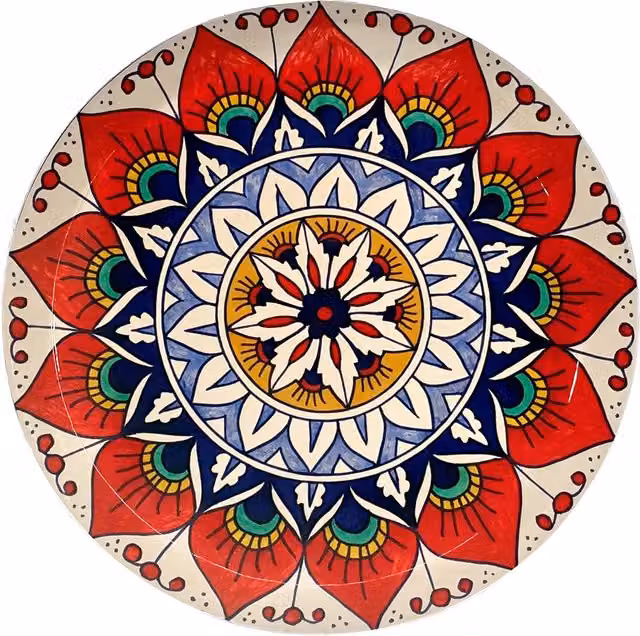 Adorno de pared para jardín Signes Grimalt, plato decorativo de cerámica redondo con diseño geométrico estilo boho, color rojo, An/P/Al: 13 x 13 x 3 cm