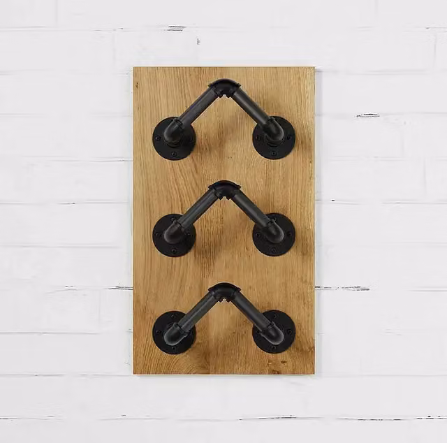 Estantería de pared industrial Walteco en metal y madera, color negro y marrón con acabado mate