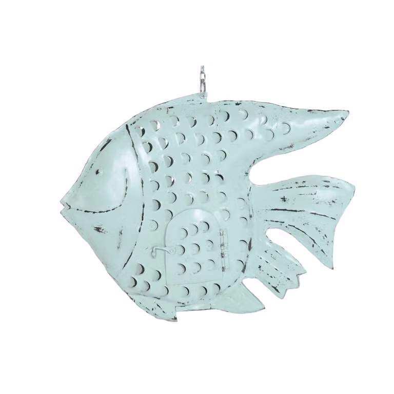 Decoración de pez de metal NIYLO en color azul celeste, An/P/Al: 63 x 9 x 46 cm