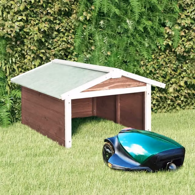 Caseta para cortacésped robótico de madera de abeto vidaXL en marrón y blanco