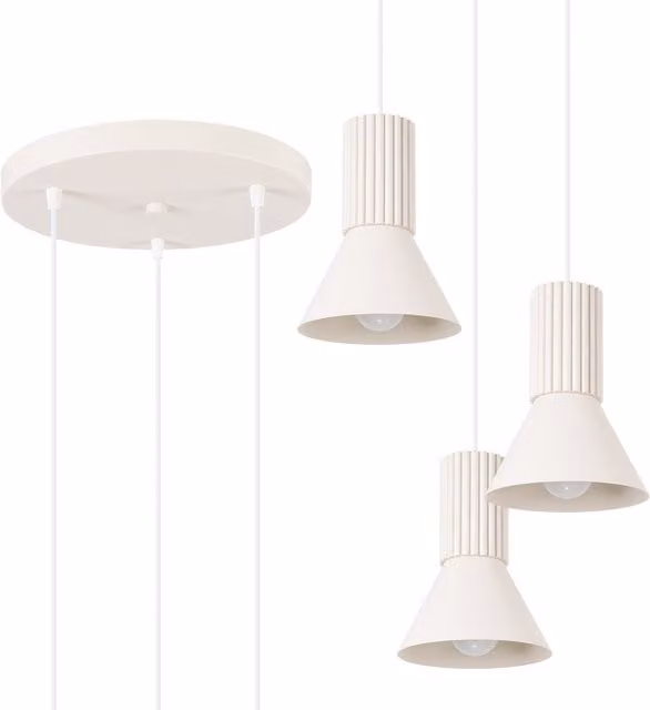 Lámpara colgante Estria de Sollux en color beige y aluminio con 3 bombillas E14, Altura: 120 cm