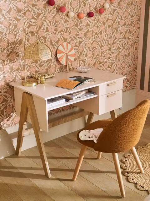 Escritorio infantil retro de madera rosa Vertbaudet