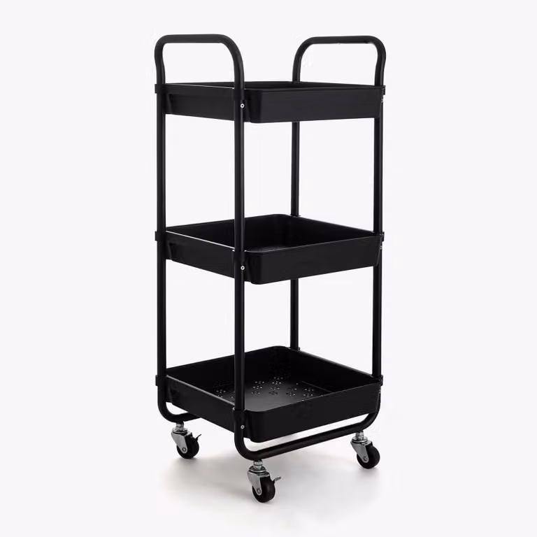 Carro de cocina moderno Taron de Casa Viva en color negro mate con ruedas, An/P/Al: 35 x 30 x 77 cm