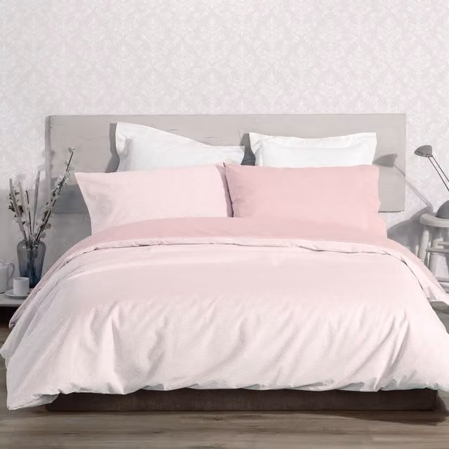 Juego de funda nórdica reversible Manterol con estampado floral rosa para cama de 200 x 220 cm