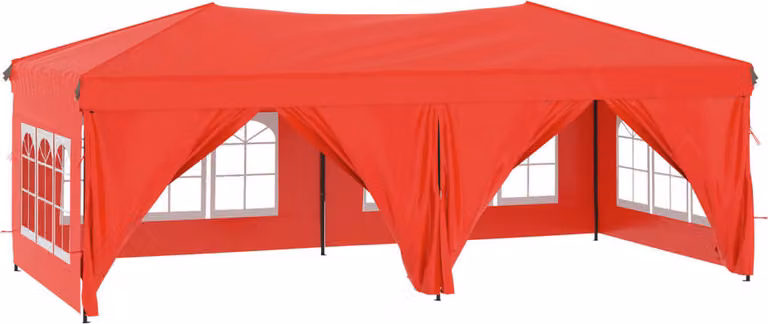 Carpa plegable para fiestas Syfax con paredes laterales y ventanas, color rojo, An/P/Al: 6 x 3 x 2,45 m