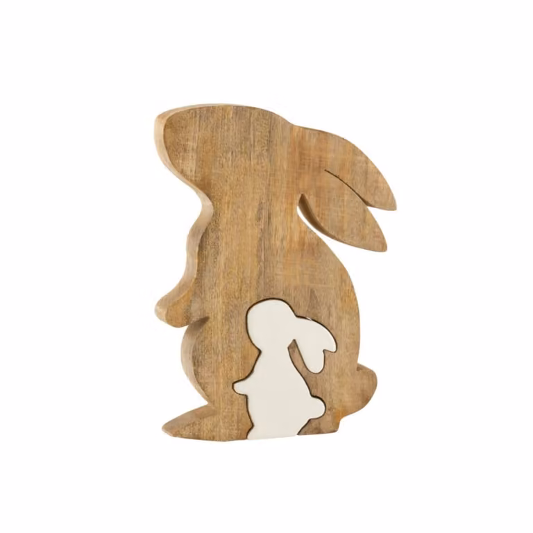 Figura de conejo de perfil en madera multicolor J-line, An/P/Al: 30 x 21,5 x 3,5 cm