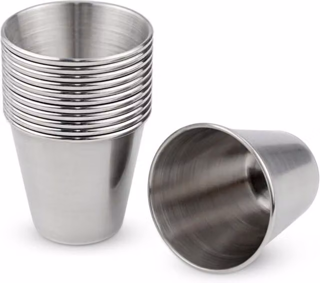 Juego de 12 vasos de chupito reutilizables de acero inoxidable Ulisem, color plata y gris, 30 ml, apilables