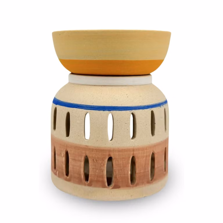 Quemador de perfume Zen'Arôme de cerámica para tealight, diseño minimalista redondo en colores beige y multicolor, Altura: 12 cm