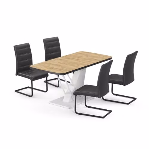 Set de comedor Vicco Fenaro con mesa rectangular y 4 sillas, Roble Dorado y Blanco, An: 120 cm, P: 80 cm, Al: 76 cm