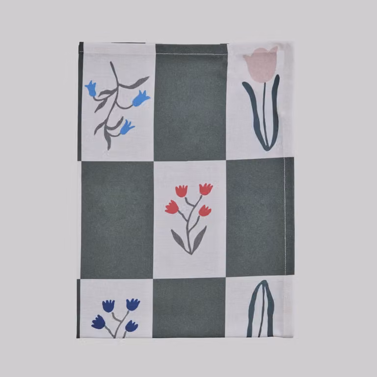 Paño de cocina de algodón orgánico Maison du Monde con diseño vichy y flores en verde, rosa y multicolor, An/P: 50 x 70 cm