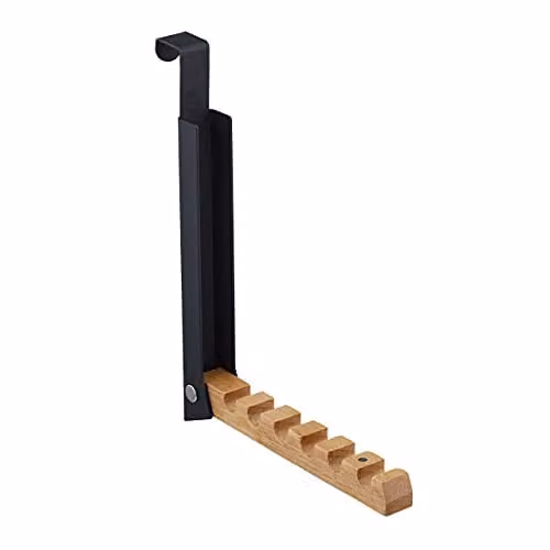 Perchero plegable de puerta Relaxdays con 6 colgadores de metal y madera en negro y marrón