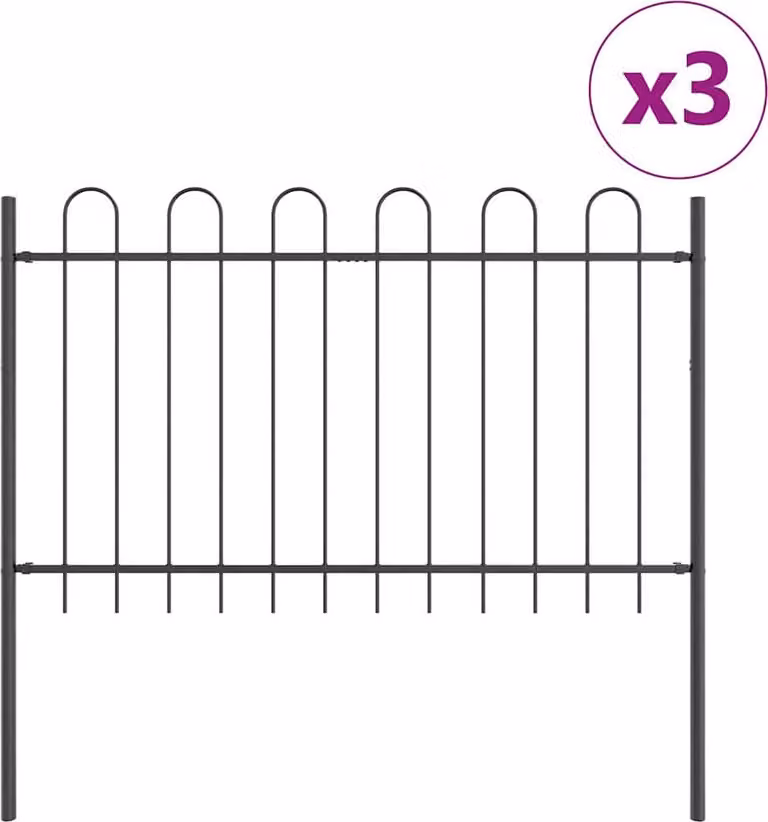 Valla de jardín Syfax de acero con recubrimiento en polvo, color gris, An/P/Al: 5,1 x 1 x 1 m (pack de 3 unidades)