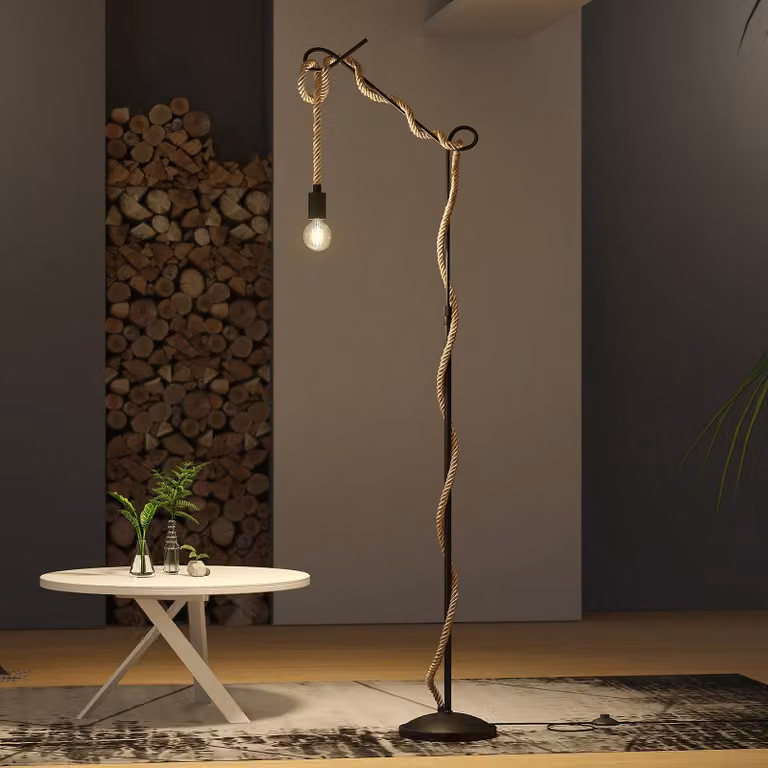 Lámpara de pie de arco Ropina de Lucande en metal negro o marrón para salón o comedor