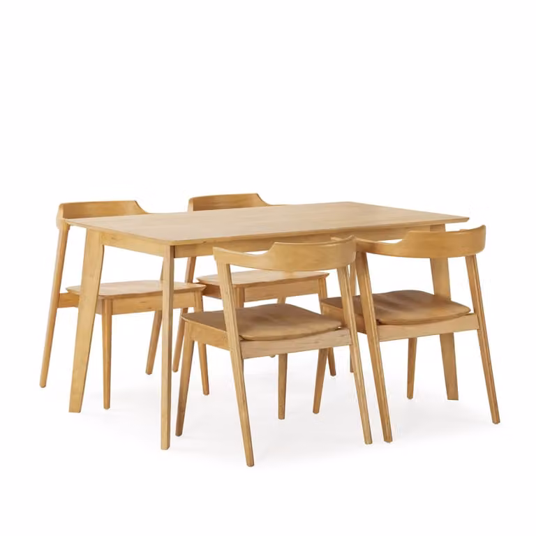 Juego de comedor HOMN de mesa rectangular y 4 sillas de madera en color marrón y amarillo, An/P/Al: 140 x 80 x 75 cm