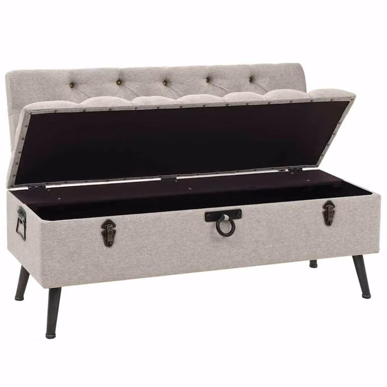 vidaXL Banco de almacenaje con respaldo tapizado en tela color beige de 110 cm