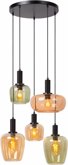 Lámpara colgante Lucide Ilona de cristal y metal en negro y multicolor, regulable, ideal para salón o comedor