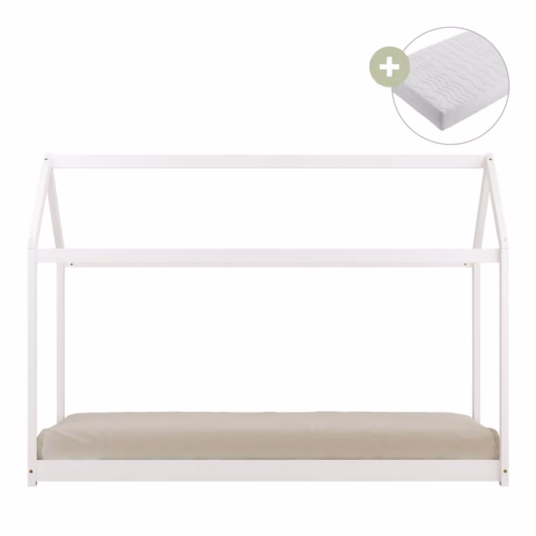 Cama cabaña Sunny para niños en madera de pino blanca, sin colchón, Al x An x P: 206 x 98 x 154 cm