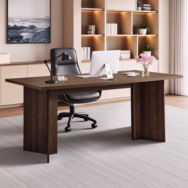 Escritorio Ejecutivo Moderno VEVOR para Oficina en Casa, con Orificio para Gestión de Cables, Estructura de MDF Laminado, Color Marrón y Negro, An/P/Al: 160 x 80 x 76 cm