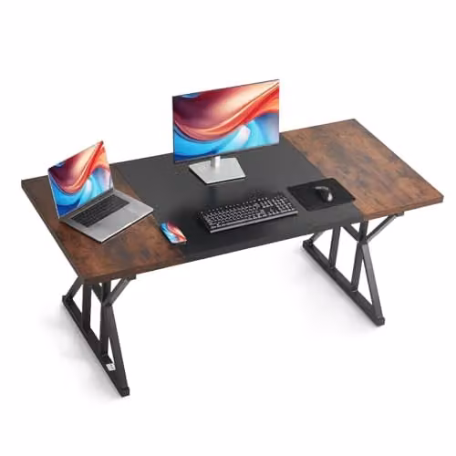 Escritorio de ordenador VEVOR moderno con tablero de MDF y estructura de metal, An/P/Al: 180 x 80 x 75 cm, marrón y negro