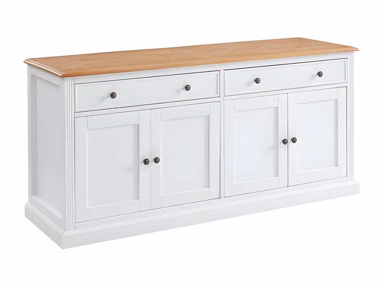 Aparador Honfleur de Vente-Unique con 4 puertas y 2 cajones en pino blanco lacado