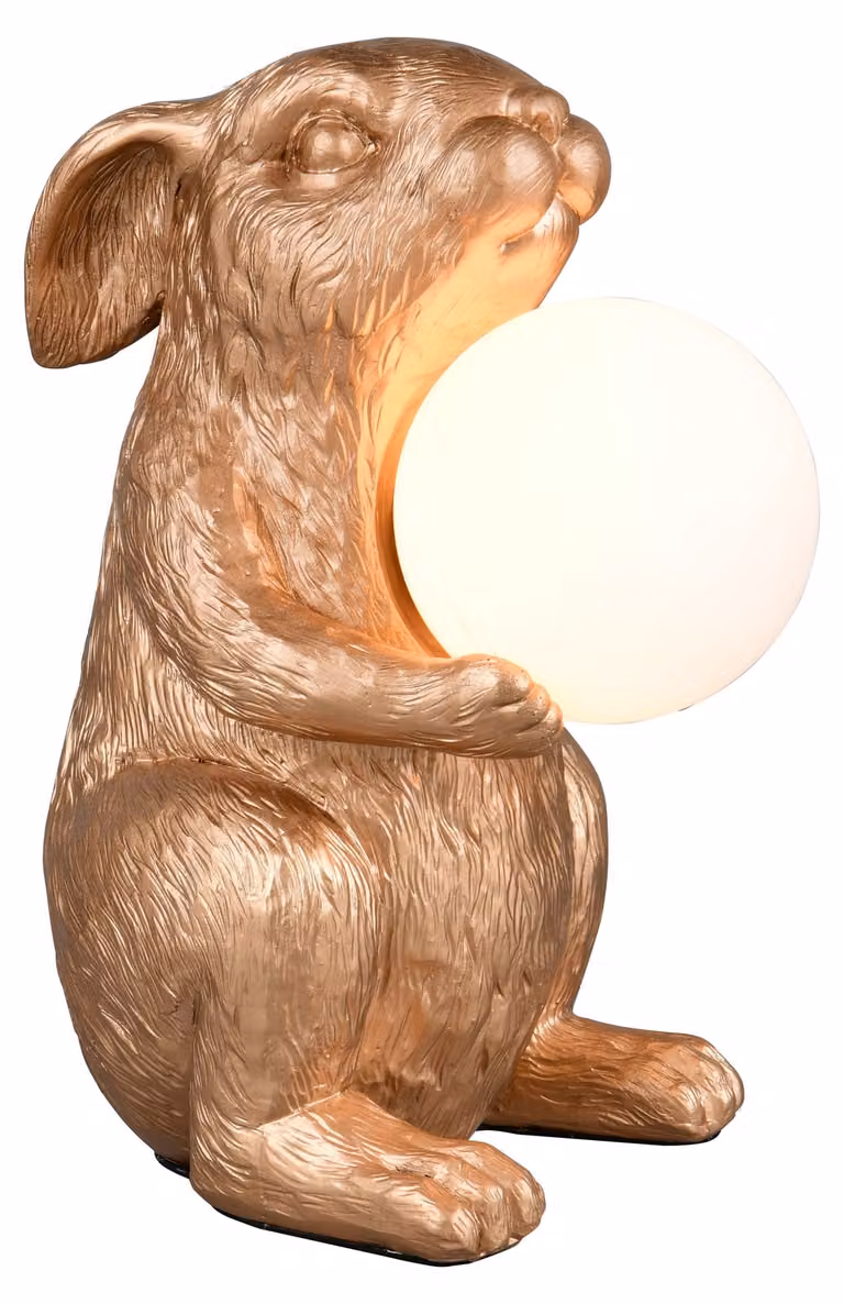 Lámpara de mesa RABBIT de Reality Leuchten en color dorado y amarillo con esfera de cristal
