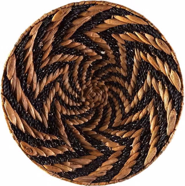 Plato Decorativo de Rattan Jacinto de Agua FIJALO, Diseño Abstracto Rústico, An/P/Al: 50 x 50 x 2 cm, Colores Natural y Negro
