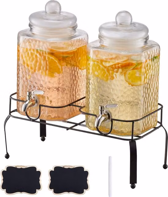 Pack de 2 dispensadores de bebidas Vevor de 5,5 l en vidrio transparente con tapa y grifo antigoteo