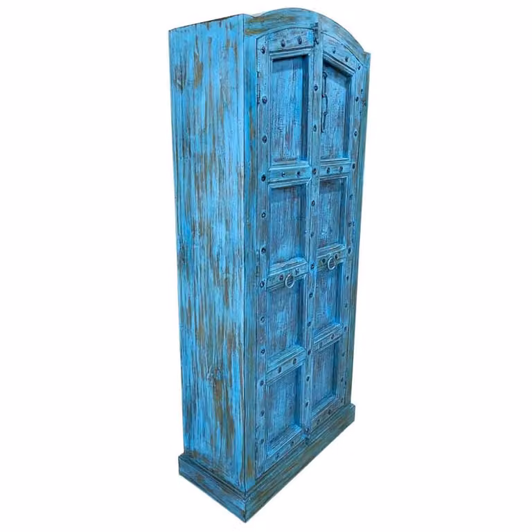 Armario de madera artesanal Wanderlust deco azul con puertas batientes An/P/Al: 95 x 37 x 195 cm