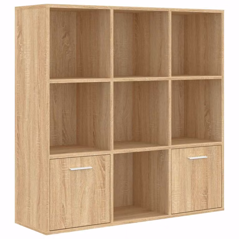 Estantería de madera vidaXL con 7 compartimentos y 2 armarios en color roble y blanco, An/P/Al: 98 x 30 x 98 cm
