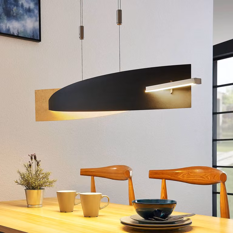 Lámpara colgante LED Marija de Lucande en negro y dorado, atenuable, diseño moderno para salón o comedor