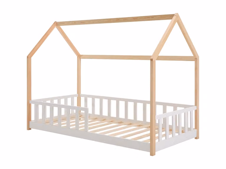 Cama cabaña para niños MARTEVI de madera de pino en color blanco y beige, An/P/Al: 190 x 90 x 97 cm