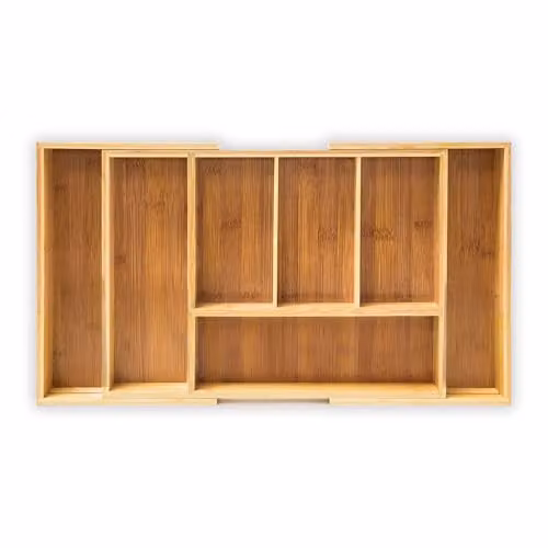 Cubertero extensible de bambú Relaxdays con compartimentos, color marrón natural, An/P/Al: 48,5 x 28 x 5 cm
