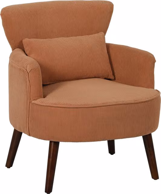 Sillón de brazo moderno HOMCOM de terciopelo de pana naranja con cojín lumbar y patas de madera de caucho