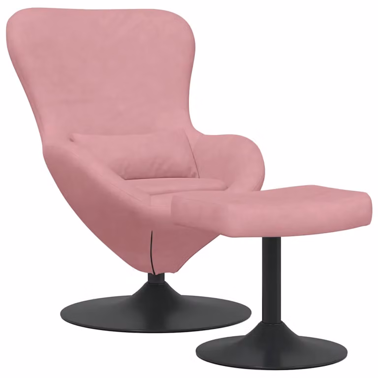 Silla huevo moderna vidaXL con puff, tapizada en terciopelo rosa y base giratoria de 360 grados